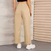 Novas Mulheres Moda Sólida Pant Hight Cintura Pocket Loose Calças Reta Calças Casuais Alta Qualidade Comfy Daily Pant Q0801