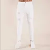 Pantalones vaqueros rasgados estilo Boy Friend estilo blanco flaco para hombre apenado dilapidado vaquero agujero roto estiramiento azul negro 210723