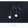 Colusiwei 925 Ayar Gümüş Beyaz Kristal Çiçek Dangle Kadınlar Için Geometrik Dalga Damla Küpe Güzel Takı
