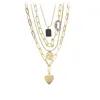 Pendant Necklaces MOFLO Women Minimalist 4Pcs/set Paper Clip Chain Love Heart Multi Layered Black Square Portrait