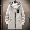 Dorywczo wiatrówka Kurtki Męskie Jesień Długi Trench Coats Fashion Hooded Jacket Harajuku Koreański Slim Outwear Odzież męska 211011