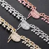 Hip Hop Glacé Chaîne CZ Collier Lèvres Bave Pendentif Infini Or Rose Cuba Plein Zircon