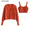 Spring Autumn CHIC Knitting 3D Ball Cardigan Single-breasted Button Tank Top Long Sleeve Sweater Jumper Vintage 210429