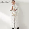 High Quality Women's Winter Runway Coats Button Elegant White Duck Down Long Keep warm Jacket Outwear+Scarf 210524