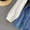 Una línea de manga larga sudaderas con capucha para mujer vestido de mezclilla 2022 nueva moda sudadera de algodón Patchwork Mini Jeans con cinturón