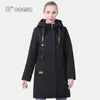 D`OCERO Spring Coat Women Fashion Thin Cotton Casual Female Jacket Autumn Windproof Parka Long Quilted Hooded Outwear 210930