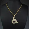 Wheelchair Handicap Sign Pendant Necklace Gold Silver Color Bling Cubic Zircon Men Hip hop Rock Jewelry305q