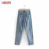 Tangada Fashion Femmes Ripped Jeans Pantalon Long Pantalon Boy Ami Style Pockets POSTONS PANTAL FEMME 4M190 210609
