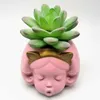 3D cute girl vase silicone mold diy concrete plaster plant small flower pot mold interior decoration tool 210721