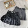 Korean Ulzzang Short Pleated Skirt Women Harajuku High Waist Mini s Chain Belt A-Line Streetwear School Vintage 210421