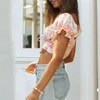 Sexy Floral Print Summer Crop Top voor Vrouwen Slanke High Street Lace Up Blouse Shirt Beach Boho Vrouwelijke Mode Tops 210415