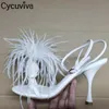 Sandali tacco alto donna in pelle bianca scarpe marca di marca da donna designer caviglia piuma sandalias mujer5965662