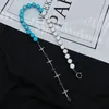 Reflective blue and white pearl cross stitching necklace personality clavicle chain short choker