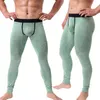 Men's Long Johns Sexy U Convex Penis Pouch Leggings Tight Underwear Men Home Sheer Lounge Pants Gay Sleepwear Thermal Underpants 211108