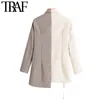 TRAF Femmes Mode Patchwork Check Asymétrique Blazer Manteau Vintage À Manches Longues Ceinture Attachée Femelle Survêtement Chic Tops 210415