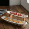 Platos Platos Forma de escalón Juego de cuencos de cerámica Plato de postre Escalera de madera Plato de fruta Cena Bandeja de pastel de porcelana Vajilla