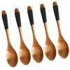 Skedar 5st Wood Spoon Dessert Barn Mini Portable Porslin för hemrestaurang (Cys020Q 12.5cm)