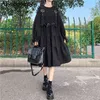 日本の原宿の女性の黒いMidi Dressゴシックパンクスタイルのサスペンダー包帯ドレスヴィンテージフリルロングバギーコスプレコスチュームG1214