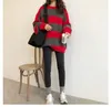 H.SA Frauen Casual Pullover Lose Syle Chic Femme Gestreiften Oversize Jumper Koreanische Off Schulter Kawaii Pull Pullover 210417