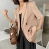 Satin blazer for women summer casual minimalist ladies short sleeves suit jackets office lady blazers thin coats outerwear 210608
