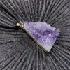 Raw Amethyst Druzy Drusy Necklace Gold / Silver Plated Triangle Natural Purple Quartz Crystal Cluster Geode Gemstone Statement Pendant Delicate Gift for Women Men