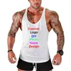 DIY PO Naam Ontwerp Aangepaste Zomer Fitness Mens Bodybuilding Stringer Tank Top Gym Kleding Katoenen Mouwloos Shirt 210421