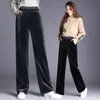 Invierno cálido pantalones de pierna ancha larga negro más tamaño 5xl 6xl para mujer altura cintura elástica oficina damas vellón suelto pantalones para mujer 210412