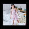 Bebek Giyim Bebek, Annelik Çocuklar Pijama Kolsuz Baskı Yay Sling Ile Üst Şort Kızlar Için Ev Homewear Yaz Pijama Çocuk Kız