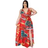 Designers Dameskleding 2021 Jurk Boheemse Maxi Lange Mouwen Deep V Open Back Split Gradiënt Floral Woman Modellen L ~ 5XL