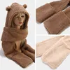 Calássos dos feijões Urso Orelha Proteção Chapéu Feminino Outono Inverno Bonito Pelúcia Bib Luvas Com Capuz Coreano Versátil Versátil