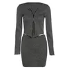 Women's Tracksuits VS&LLWQ Sexy Women Two Piece Outfits Ribbed Knitted Bodycon Long Sleeve Zipper Crop Top Cardigan Skirt 2022 Solid 2 Pcs S