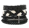 Corde en cuir fait à la main tressé multicouche croix bracelets porte-bonheur ensemble pour hommes femmes Punk réglable bracelet bijoux de mode