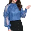 Kvinnor Blouse Lace Shirt Höst Långärmad Transparent Hollow Out Flower Broderi Kvinna Toppar Blusa 603J 210420