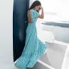 TEELYNN sexy backlmaxi drSummer 2020 cotton blue Floral Print DrBeach V Neck Vestidos Casual Boho Women dresses robe X0621