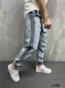 Erkekler için Yırtık Kot Yan Çizgili Streetwear Hip Hop Denim Jogger Pantolon Slim Fit Sıkıntılı Pantolon