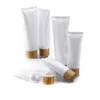 Newempty White Plastic Squeeze Buizenfles Cosmetische Crème Kruiken Hervulbare Reizen Lippenbalsem Container met Bamboe Cap RRD12851