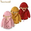 Bear Leader Girls Boys Winter Fleece Jacka Barnpojkar Hooded Warm Windbreaker Casual Baby Boy Velvet Tjockrockkläder 210708