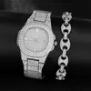 Ketten Iced Out Uhr Schmuck Cuban Link Halskette Männer Schwein Nase Kette Herren Gold Farbe Armband Set Urlaub Geschenk