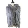 Harppihop Fashion Rabbit Fur Vest Raccoon Przycinanie dziane z kapturem kamizelka Gilet 211007