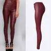 Damenhosen Capris YUEY 2021 Frauen Leder Burgund Hohe Taille Bleistift Füße Schlank Motorrad Europa Stil Dehnbare Lange Strumpfhosen XS bis 2XL