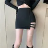 Black Pencil Skirts Bodycorn Warp Skirts Skinny Clubwear Gothic Skirts Women Sexy Irregular Leg Ring Dance Micro Mini Skirt 2021 X0428