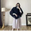 Real Ostrich Leather Fur Cape Elegant Collar Poncho Autumn Winter Women Black Fluffy Pullover Shawl C206 H0923