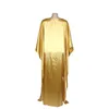 Casual Dresses Charming Silk Fabric Women Party Gold Color Lace Applique Round Neck Beading Loose Arabic Robes Muslim Middle