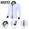 Ursportech camisa masculina manga longa tops brancos moda cor sólida camisas casuais slim fit liso homens vestuário preto cinza branco 210628