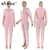 WLWXR Survêtement 2 Deux Pièces Ensemble Tenues Féminines Fermeture À Glissière À Manches Longues Moulante Activewear Femmes Streetwear 2021 Jogging Ensembles Assortis X0428