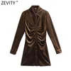 Jesień Moda Kobiety Pomarańczowy Zielony Kolor Plised Pojedynczy Slim Slim Koszula Sukienka Kobieta Z Długim Rękawem Velvet Vestido DS4617 210420