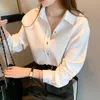 قمصان بلوزات المرأة قميص صديقها المتضخم كم طويل الكورية نمط عارضة المرأة الأعلى الأبيض خمر قمم
