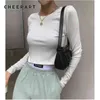 Autumn Knit Top Mulheres Tshirt Casual Manga Longa Colheita Do Lado Zipper Crewneck Bodycon Camiseta Femme Roupas 210427