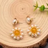 Dangle kroonluchter natuurlijke zoetwaterparel oorbellen voor vrouwen feest geel kristal huwelijkscadeau handgemaakte luxe sieraden