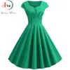 Rose été Dres col en V grande balançoire Robe Vintage Robe Femme élégant rétro pin up fête bureau Midi robes de grande taille 220311